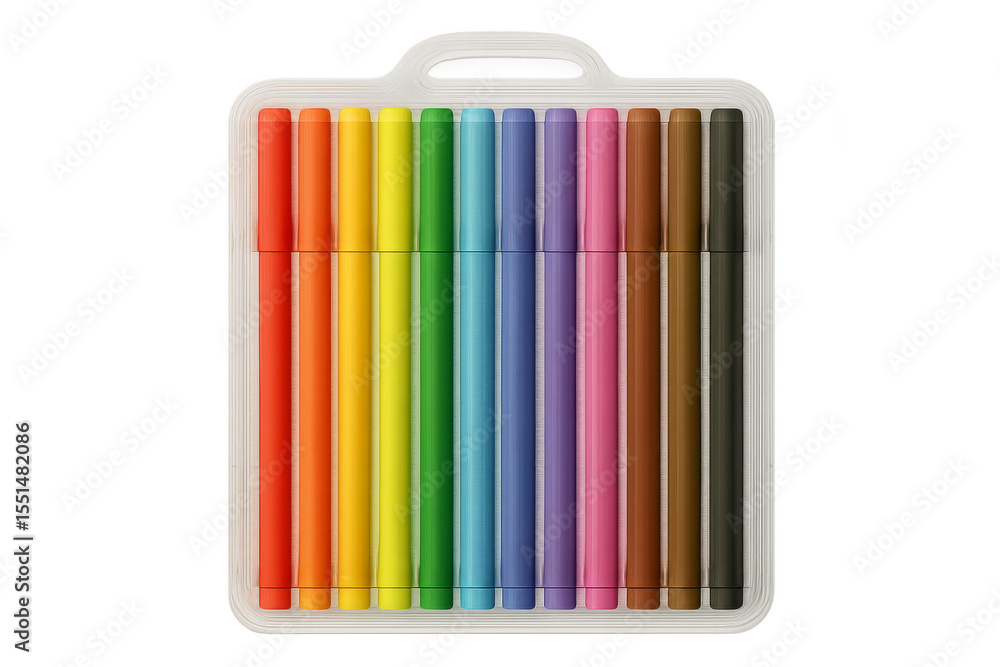 Obraz premium Colorful felt tip pens arranged in a row forming a gradient on transparent background