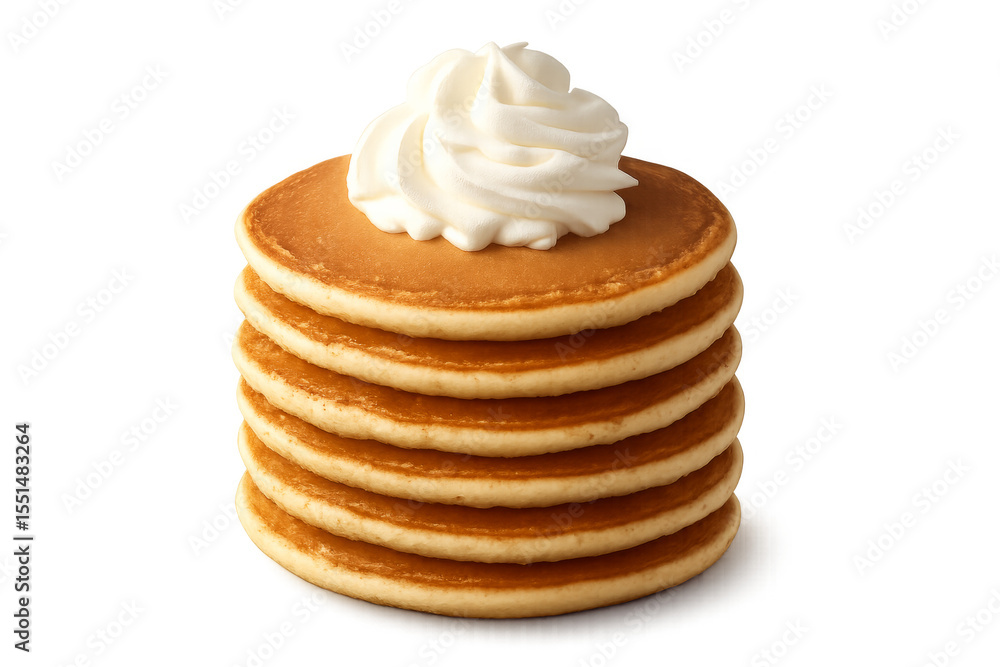 Stack of pancakes topped with whipped cream on transparent background Stack of pancakes topped with whipped cream on transparent background