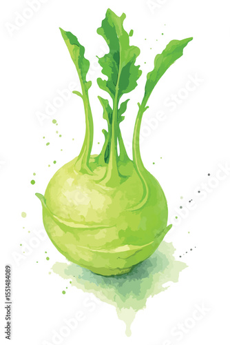 Watercolor vector illustration of kohlrabi, isolated on white background.