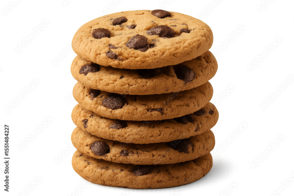 Stack of delicious chocolate chip cookies on transparent background Stack of delicious chocolate chip cookies on transparent background