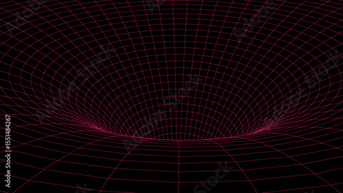 Abstract wireframe tunnel. Light science wormhole. Vector 3D portal grid. Futuristic fantasy funnel.