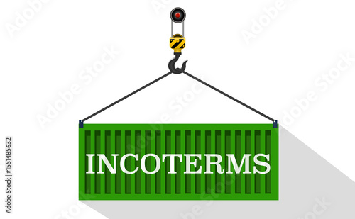 Incoterms is an international term, a law on transportation. Cargo sea container as a symbol of logistics. Copy space.