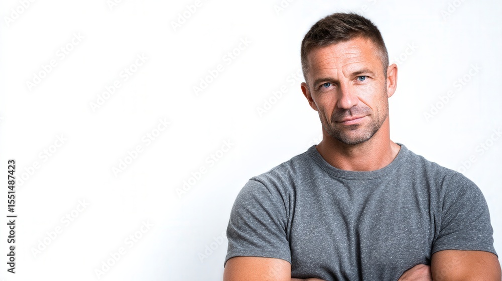 Confident Man in Casual Attire Posing Against a White Background Confident Man in Casual Attire Posing Against a White Background