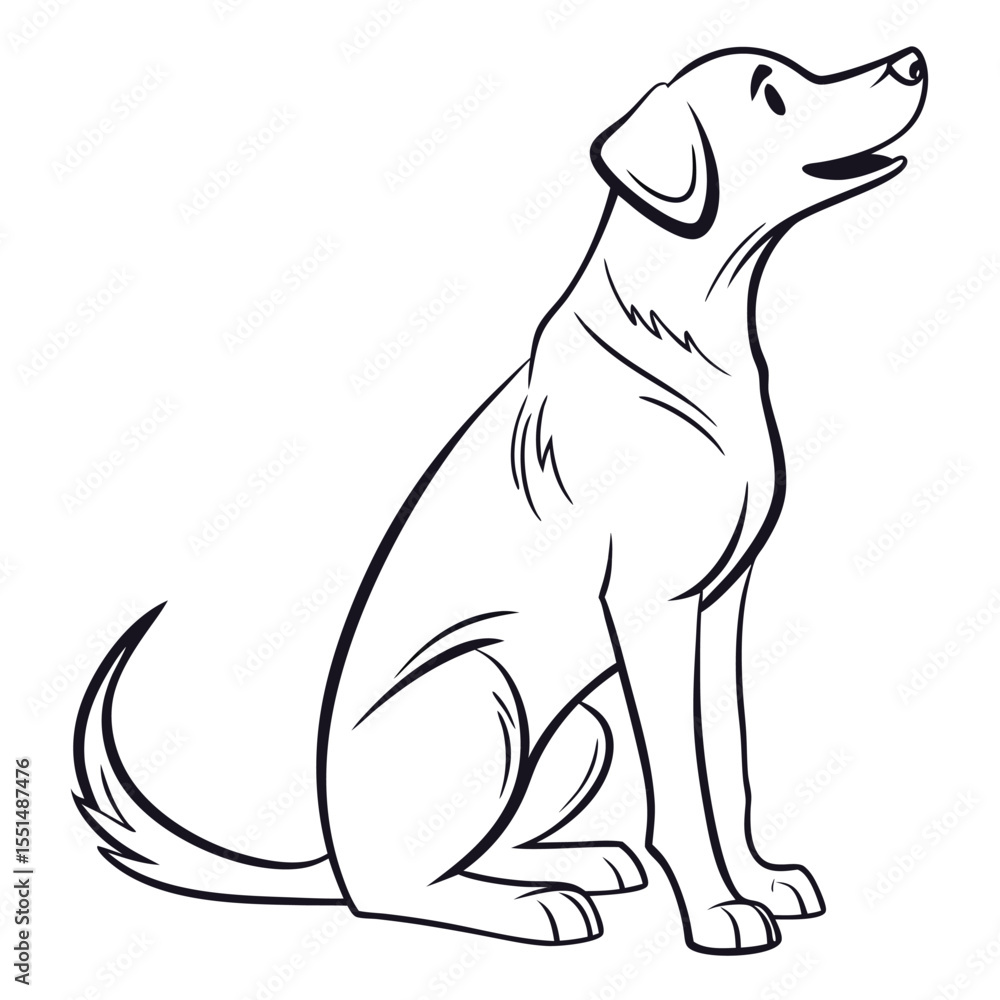 Black and White Line Drawing of a Sitting Dog labrador Black and White Line Drawing of a Sitting Dog labrador