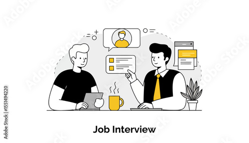 Young male job applicant in casual attire during a job interview with a professional interviewer in business attire.