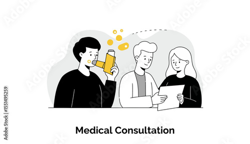 Young adults in casual clothes attend a medical consultation in a clinic, representing healthcare access and patient communication, suitable for health or wellness content.