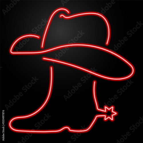 cowboy shoes neon sign, modern glowing banner design, colorful modern design trends on black background. Vector illustration.