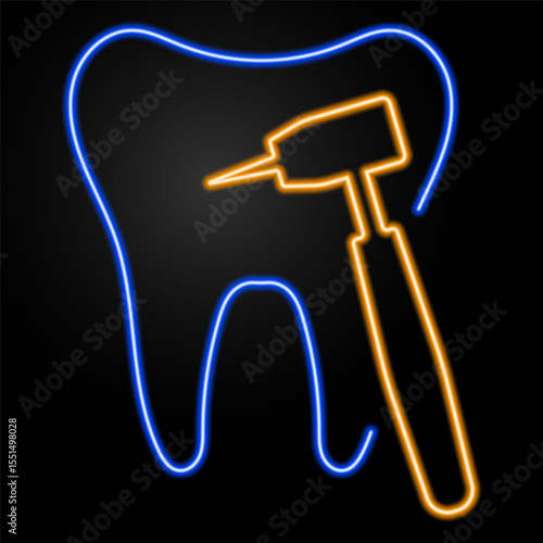 dentist neon sign, modern glowing banner design, colorful modern design trends on black background. Vector illustration.