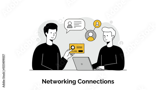 Young men in casual attire exchanging professional networking credentials at a meeting. Two colleagues engaging in a business connection exchange at a conference or workplace setting.