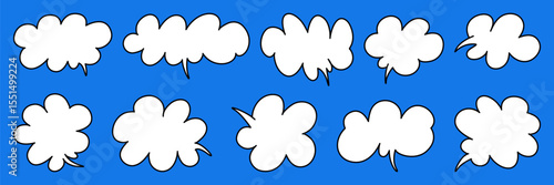 Colorful cartoon-style speech bubbles are arranged in various shapes. Drawn hands emerge from the bubbles, suggesting an animated dialogue or lively exchange of ideas.