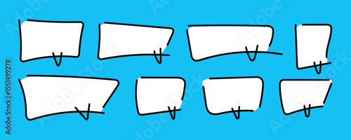 Various cartoon-style speech bubbles with drawn hands on a bright blue background, designed for creative communication and storytelling in illustrations.