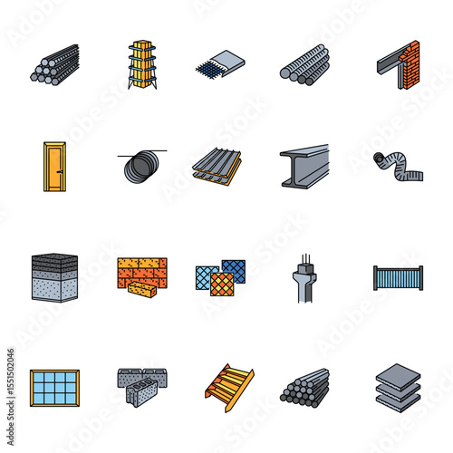 construction elements color line icons set for digital and print projects. Construction Elements.
