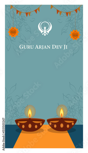 Guru Arjan Dev Ji Vertical Banner Set - Sikh Religious Illustrations for Shaheedi Diwas-03