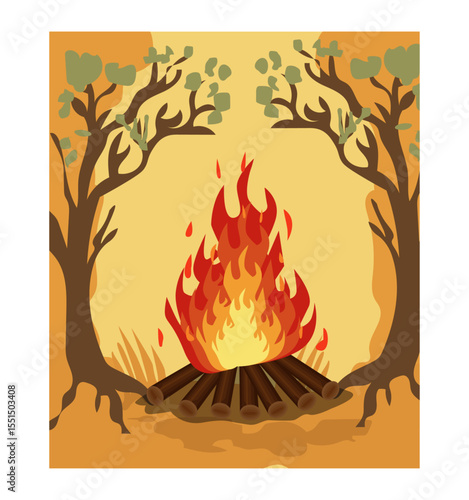 Fiery Walpurgis Night Bonfire in Autumn Woods Illustration-06