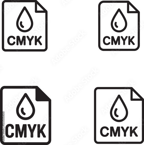 Four simple cmyk color model icons with ink drop silhouette