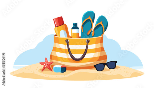 beach accessories on white