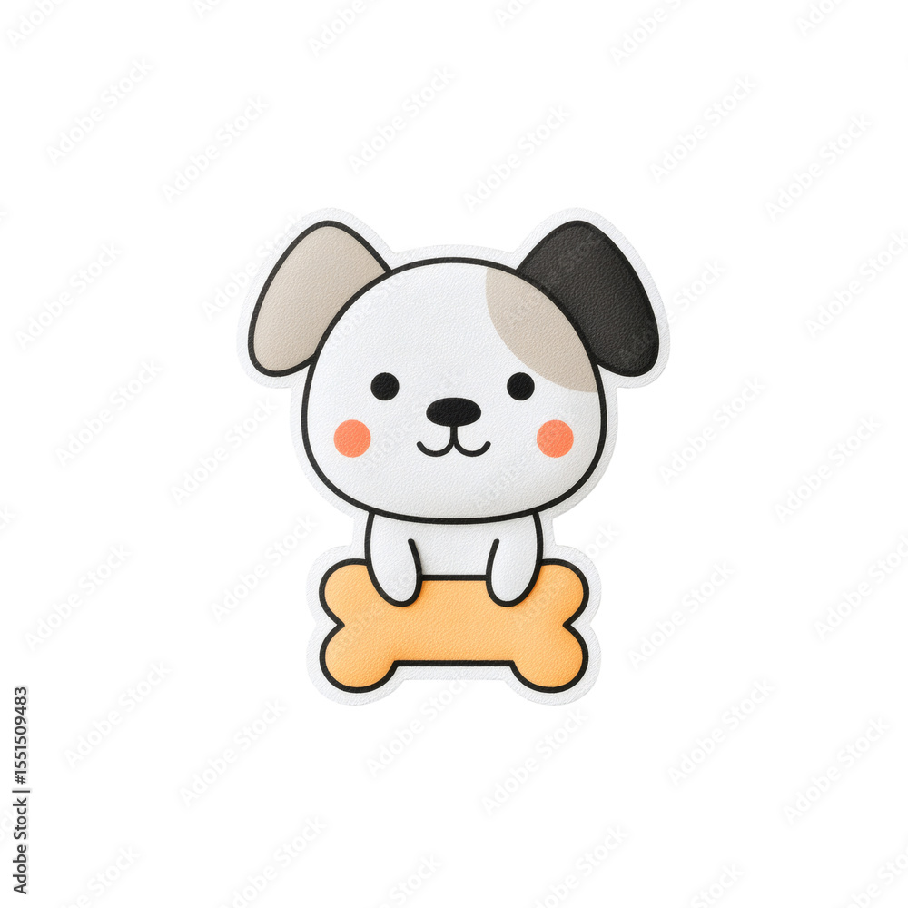 Fototapeta premium Smiling cartoon dog bone sticker isolated transparent background fun graphic design playful concept