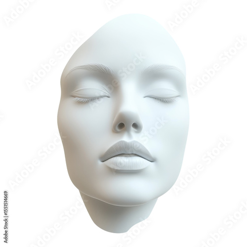Serene alabaster woman portrait with eyes closed Dreamy expression of calm on transparent background