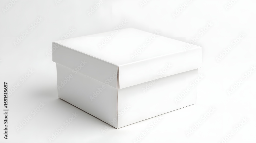 Fototapeta premium A clean, white, square gift box ready for presents, featuring a minimalist design against a light background.