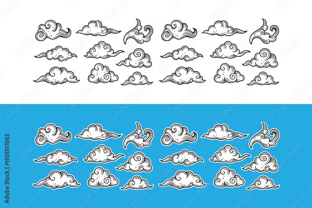Naklejka premium cloud vector illustration collection. Suitable for logos, outdoor designs, stickers, and t-shirt designs.