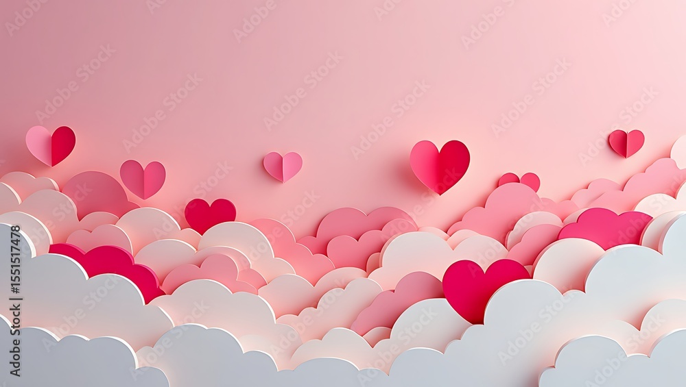 Delightful paper hearts float on pastel pink clouds a sweet Valentine's Day design perfect for romantic greeting cards invitations and more Delightful paper hearts float on pastel pink clouds a sweet Valentine's Day design perfect for romantic greeting cards invitations and more