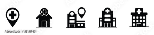 Hospital and Medical Building Line Icons Set