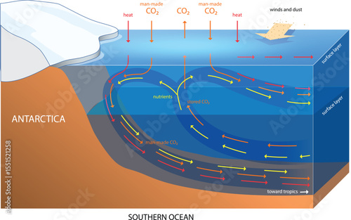 illustration of Southern Ocean Carbon and Heat Circulation Diagram