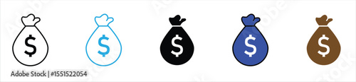 Money Bag Icons in Various Colors – Finance and Banking Symbol Set