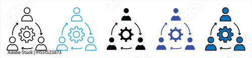 Teamwork and Process Management Icons – Gear Symbol for Collaboration and Workflow