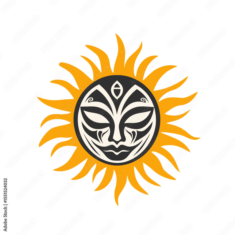Fototapeta premium Aztec sun symbol with human features reinterpreted in a modern logo design