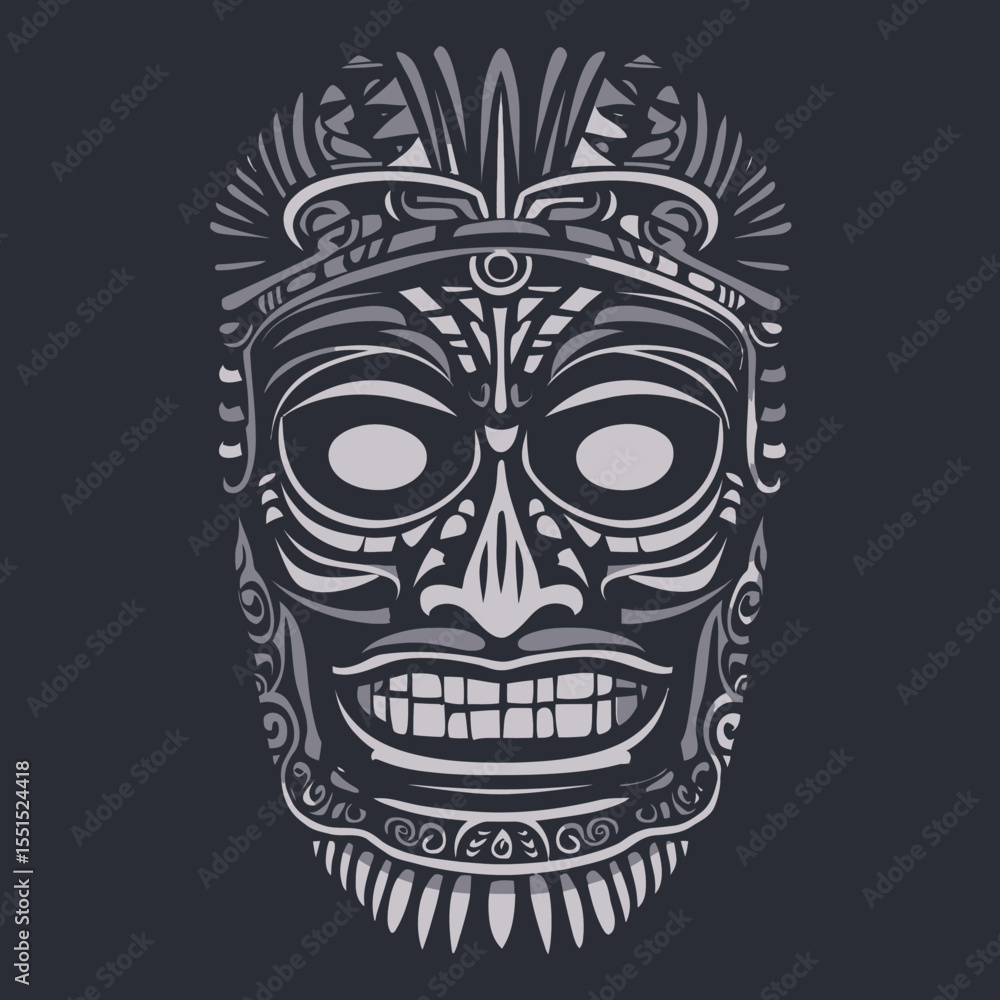 The contour of a warrior's face or mask is the basis for this Polynesia mask design, which incorporates traditional Polynesian, Hawaiian, or Maori patterns, and can be used as a template for printing The contour of a warrior's face or mask is the basis for this Polynesia mask design, which incorporates traditional Polynesian, Hawaiian, or Maori patterns, and can be used as a template for printing