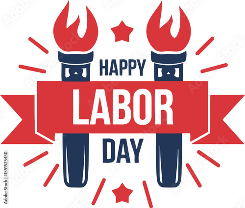 happy labor Day greeting card with brush stroke background in United States national flag colors and hand lettering text