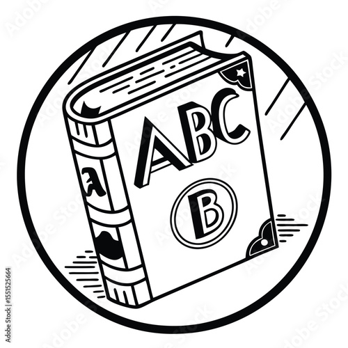 Vector art of vintage illustration of an abc book, symbolizing education and learning