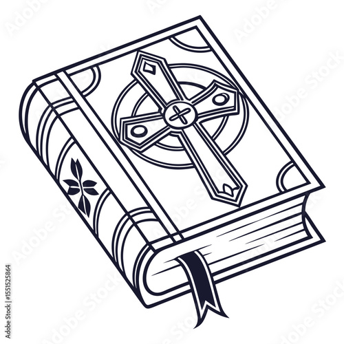 Vector art of an illustration of a bible with a cross on the cover, isolated on white background