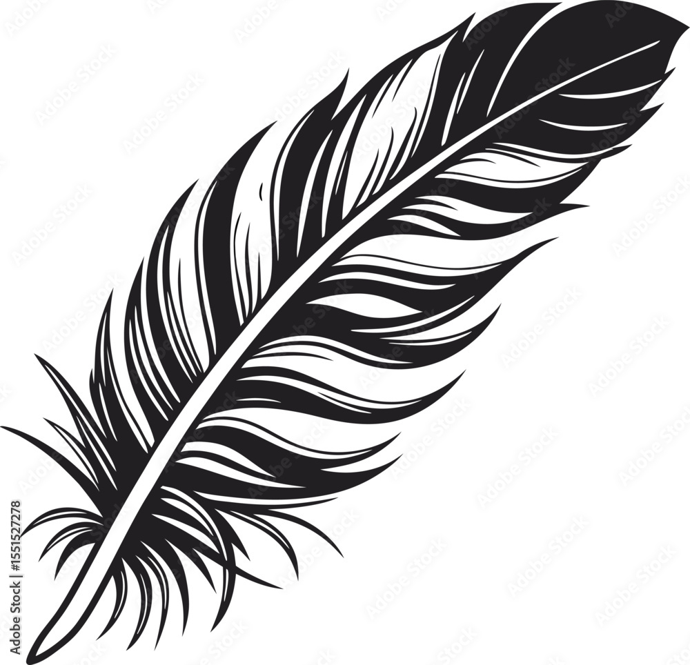 Obraz premium Elegant Black and White Feather Illustration Perfect for Design Projects needing a Nature Inspired Graphic Element
