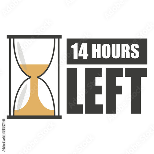Countdown timer icon. Number fourteen focus. Bold 14 hours left text. Orange circular shape.