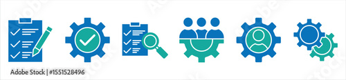 Project Management and Task Planning Icons – Checklist, Teamwork, and Settings Line Icon Set