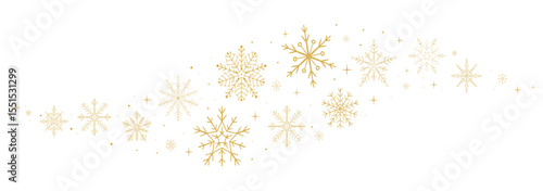 Wallpaper Mural Gold snowflake wave border. Snow golden holiday winter background. Falling snow, garland, star ornament. Flake design element, decoration. Torontodigital.ca