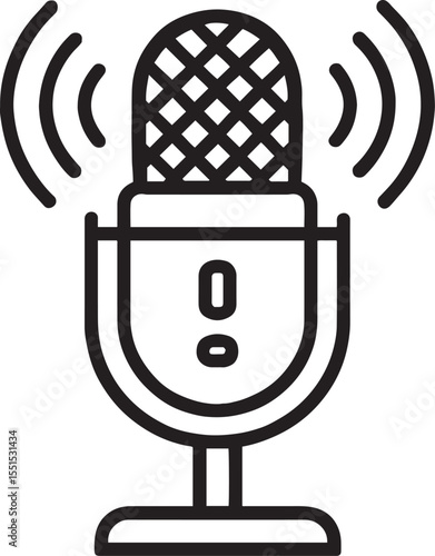 Retro Microphone with Sound Waves Vector Icon – Audio, Podcast, Voice Recording Symbol