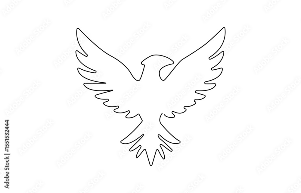 Fototapeta premium Bird of prey flying in continuous line art drawing style. Eagle in flight black linear design, Flying eagle simple line art illustration. Continuous one line draw.