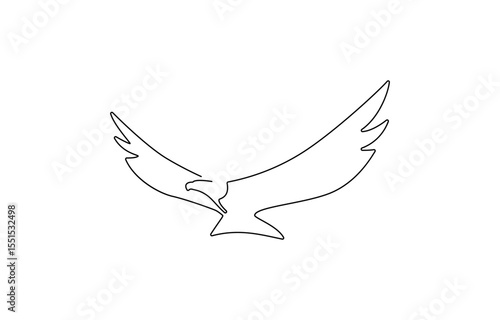 Bird of prey flying in continuous line art drawing style. Eagle in flight black linear design, Flying eagle simple line art illustration. Continuous one line draw.