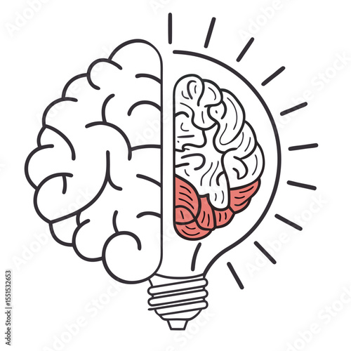Brain and Lightbulb Icon Representing Ideas and Creativity