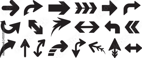 Set of arrow icons black silhouette vector illustration flat design