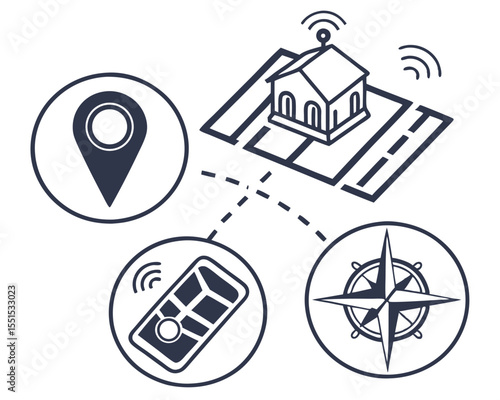 Location, GPS, and Map Navigation Icons with House
