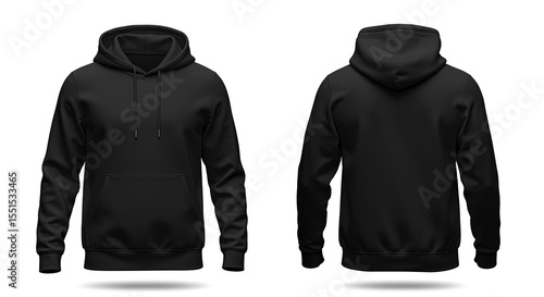 Blank Black Hoodie Mockup Front and Back Views for Design Presentation