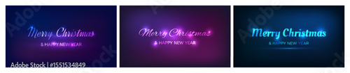Merry Christmas and Happy New Year neon background