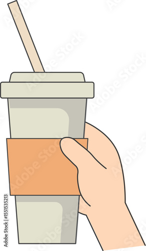 Reusable Water Bottle in Hand Illustration An illustration of a reusable water bottle held in a hand. 