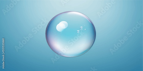 Blue, transparent water drops on glass reflect light, creating a spherical, crystal-clear design