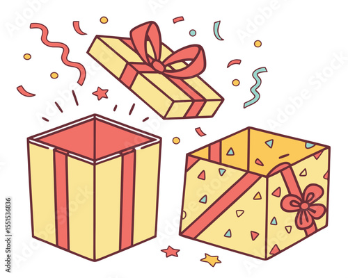 Gift Box with Ribbon and Confetti Illustration