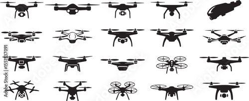 Set of drone silhouette vector illustration icon collection